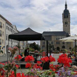 Marktplatz Dessau mit der Open Air Bühne