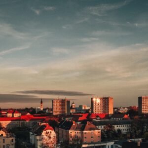 Stadtansicht Dessau im Abendrot