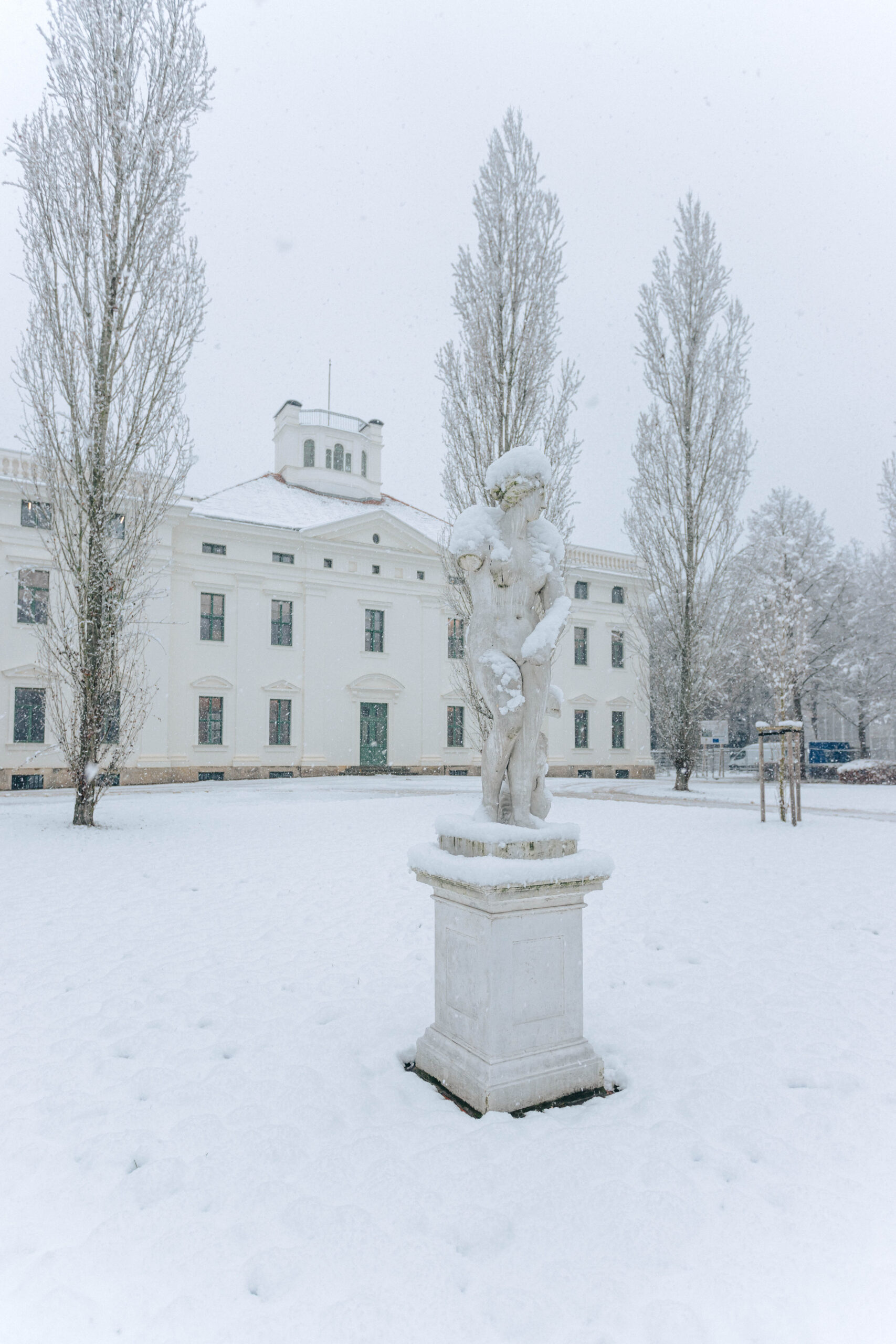 Das verschneite Schloss Georgium in Dessau