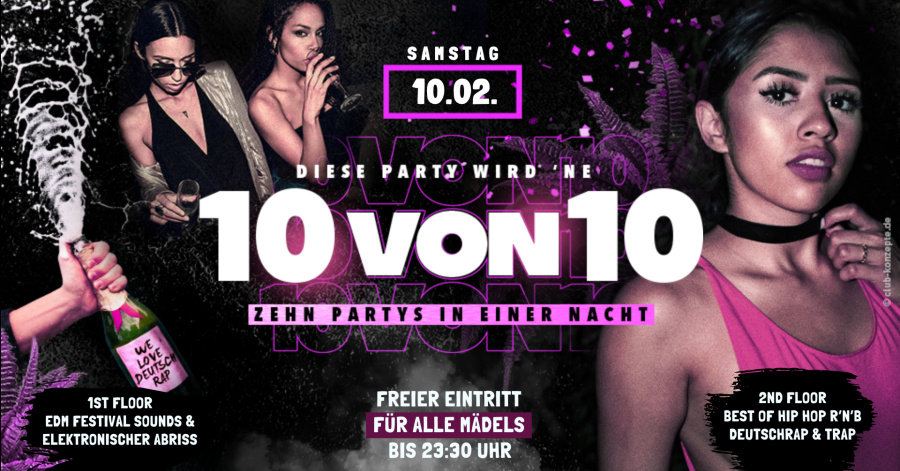 Veranstaltungsflyer zur Partyreihe "Von 10 bis 10" im Klub Kulturfabrik Dessau