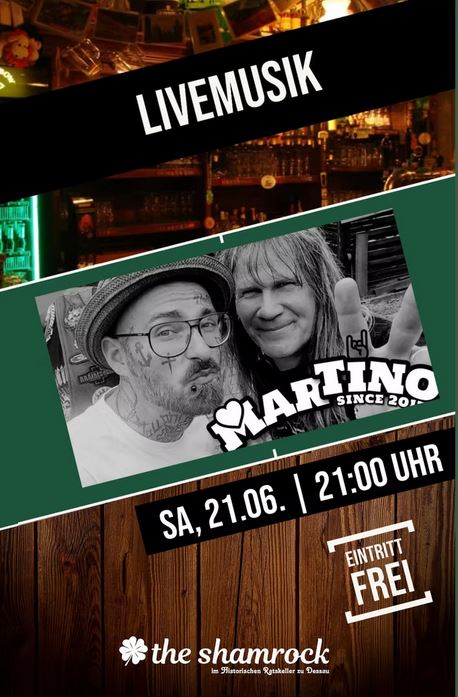 Plakat Martino am 21.06.2025 im Shamrock Dessau, Grafik Veranstalter