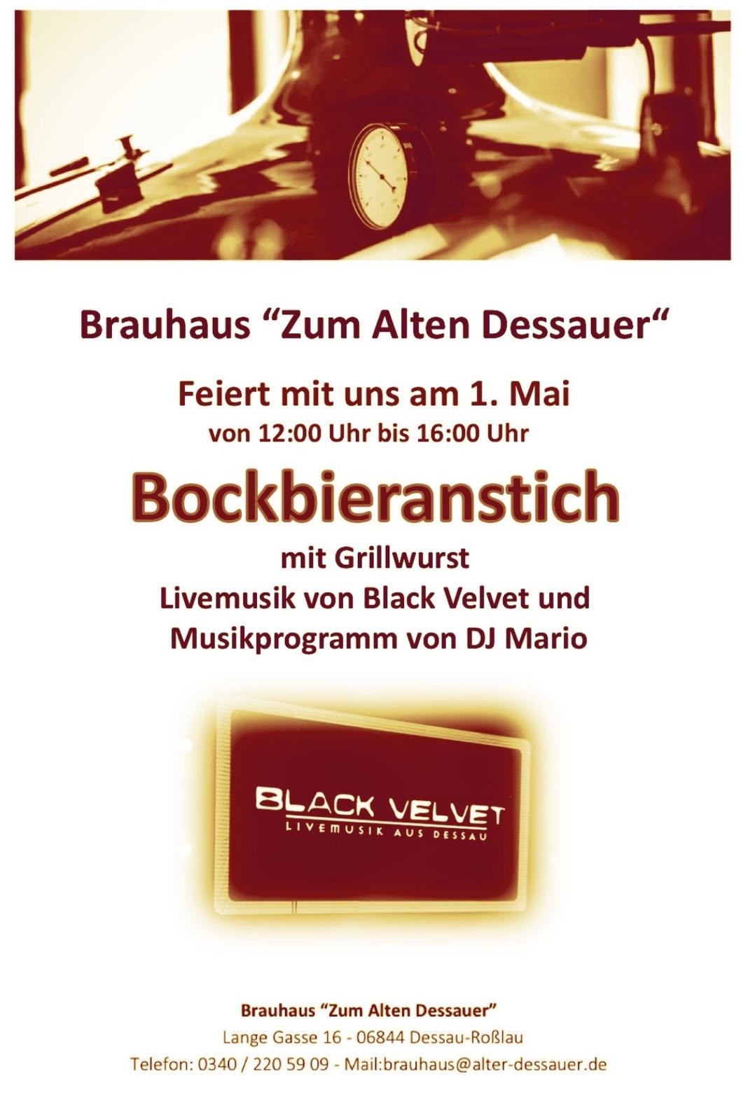 Plakat Bockbieranstich im Brauhaus Zum Alten Dessau am 1. Mai 2024