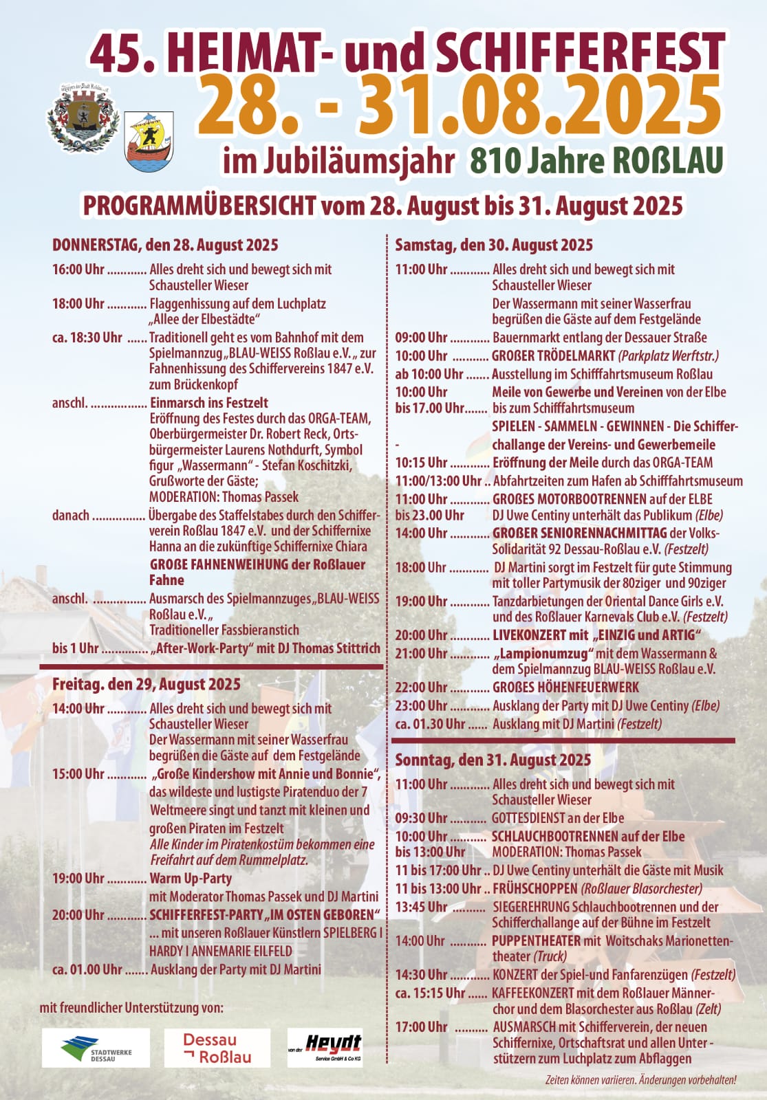 Programmflyer zum Schifferfest in Roßlau 2025