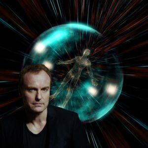 Keyvisual Die_Zeitmaschine mit Schauspieler Mark Waschke, Grafik Kulturmanagement_Hamburg