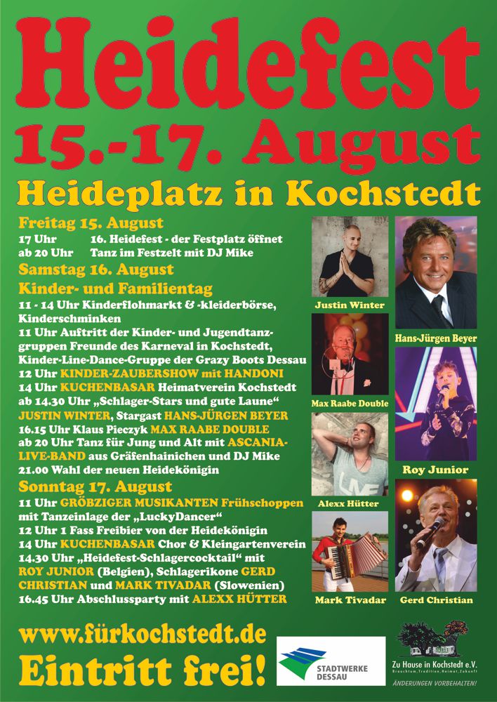 Plakat Heidefest Kochstedt 2025 mit Programmablauf, Grafik Veranstalter