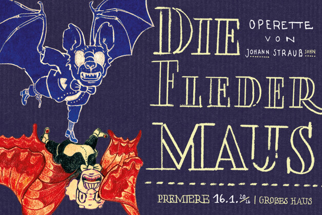 Plakat Die Fledermaus im Anhaltischen Theater Dessau, Motiv Robert Voss