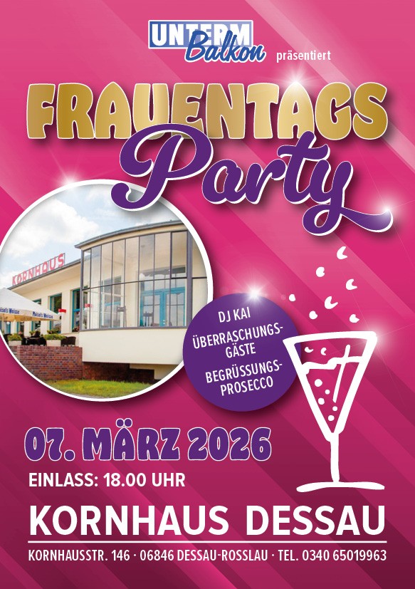 Plakat Frauentagsparty im Kornhaus Dessau, Grafik Veranstalter