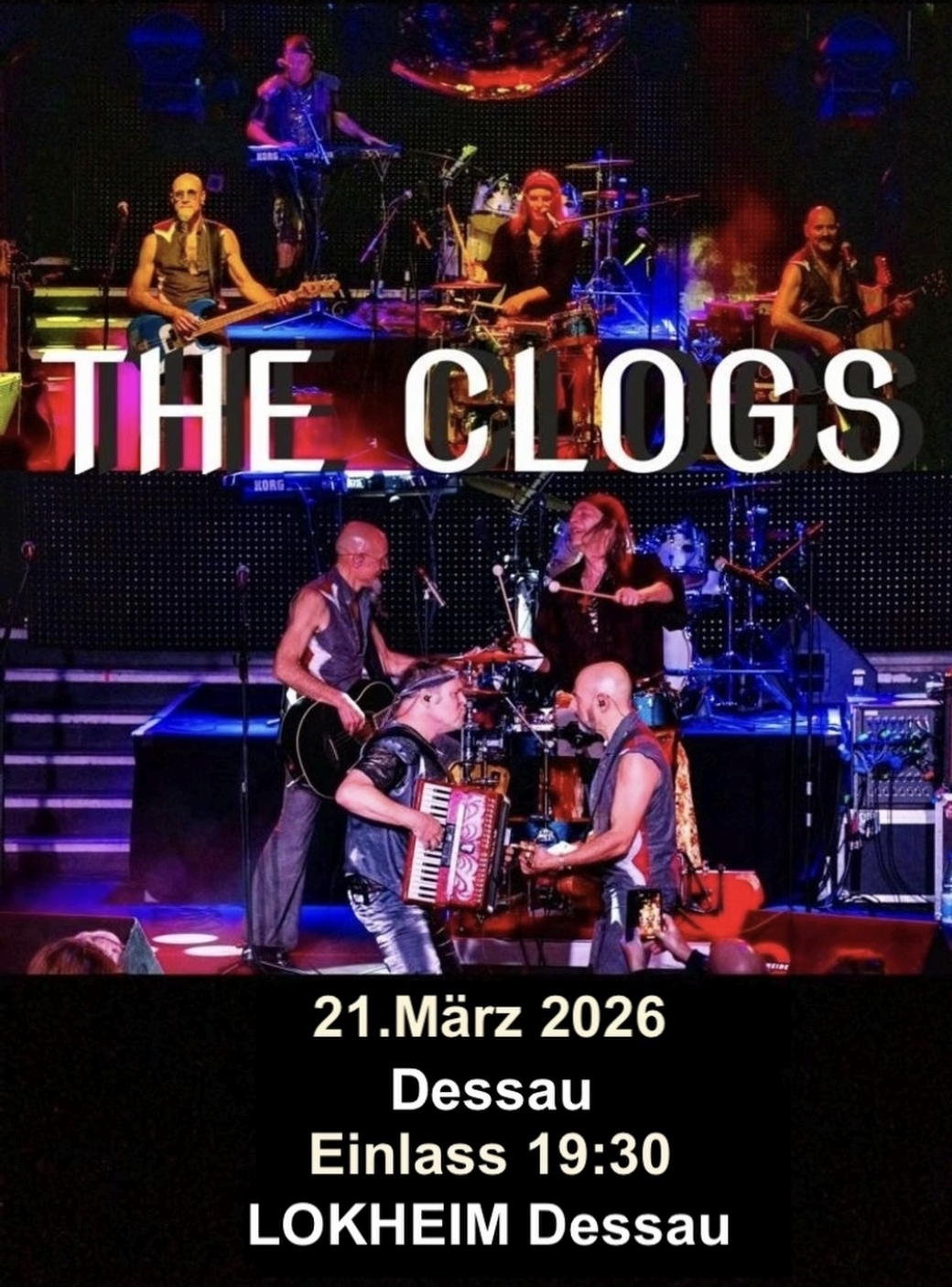 Plakat The Clogs im Lokheim Dessau, Grafik Veranstalter