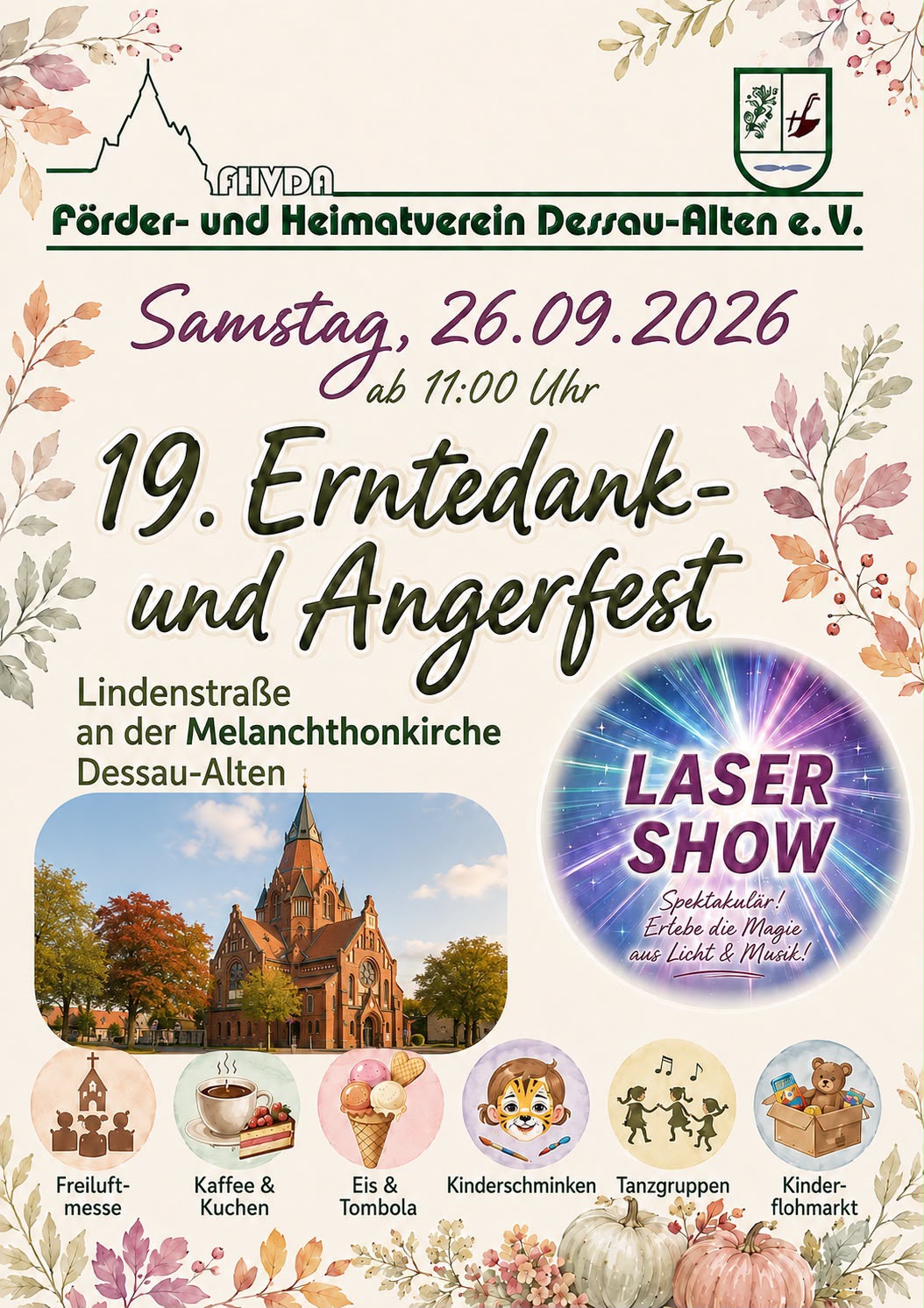 Flyer zum 19. Erntedank-und Angerfest in Dessau Alten 2026