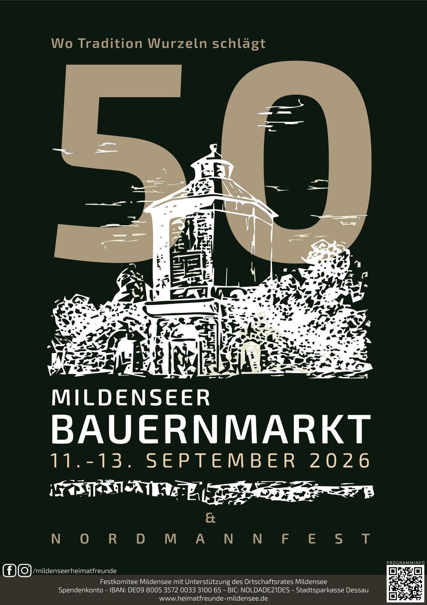 Flyer zum 50. Bauernmarkt in Dessau Mildensee und Nordmannfest 2026