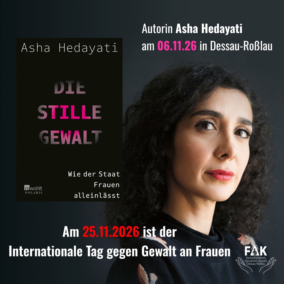 Veranstaltungsplakat zur Lesung mit Asha Hedayati